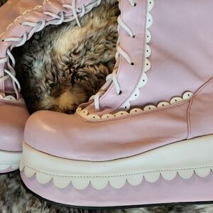 Pink Platform Scalloped Women's  Babydoll Boots 36